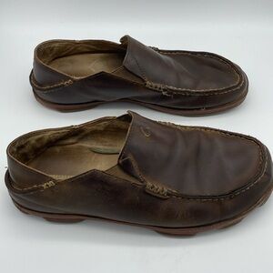 Olukai mens Moloa leather slip on shoes size 11 dark Java